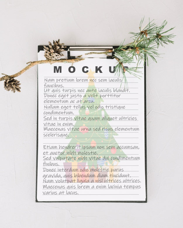 Clipboard Mockup With Christmas Decoration Psd