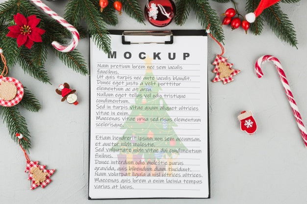 Clipboard Mockup With Christmas Decoration Psd