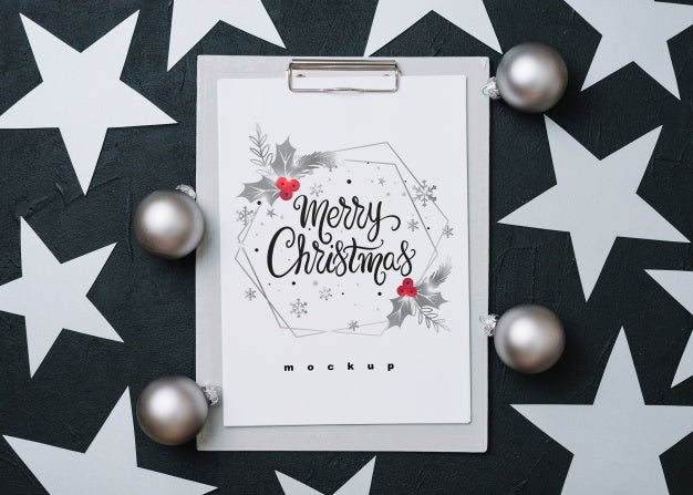 Clipboard Mockup With Christmas Decoration Psd