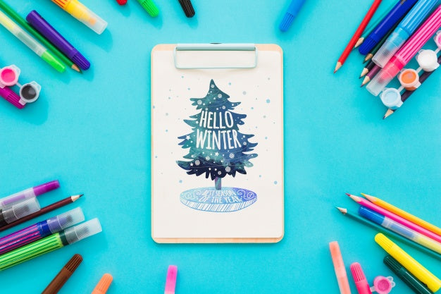 Clipboard Mockup With Paint Materials Psd