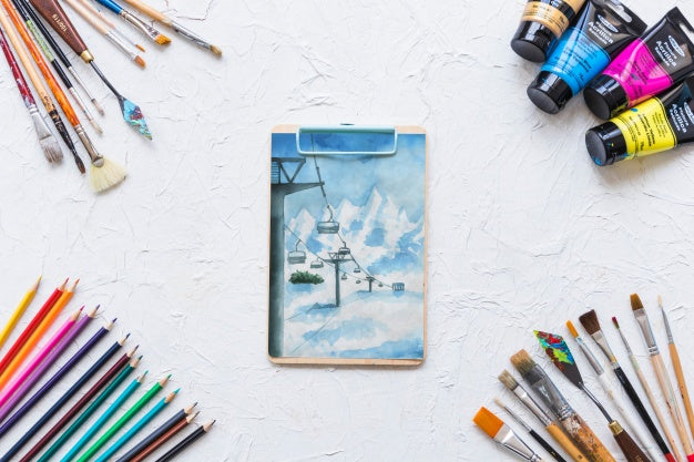 Clipboard Mockup With Paint Materials Psd