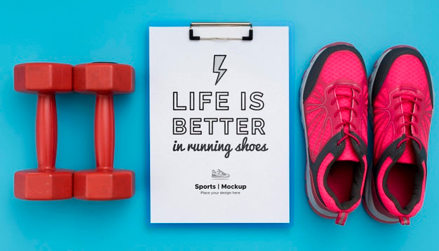 Clipboard With Shoes And Weights Beside Psd