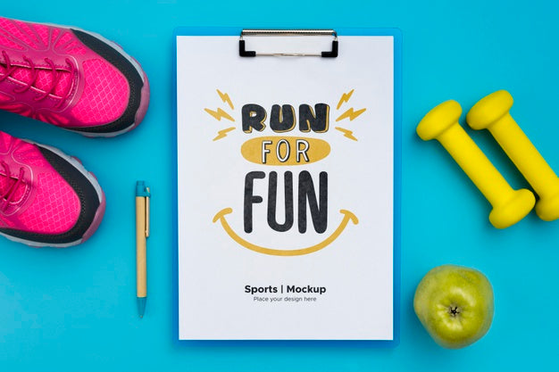 Clipboard With Weights Beside And Shoes Psd