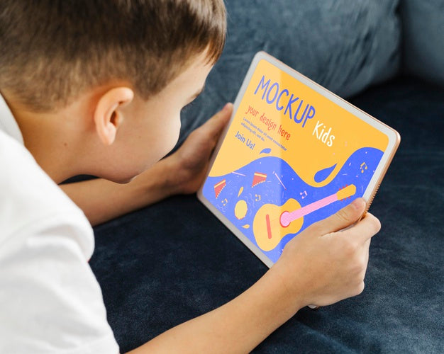 Close Up Boy Holding Tablet Psd