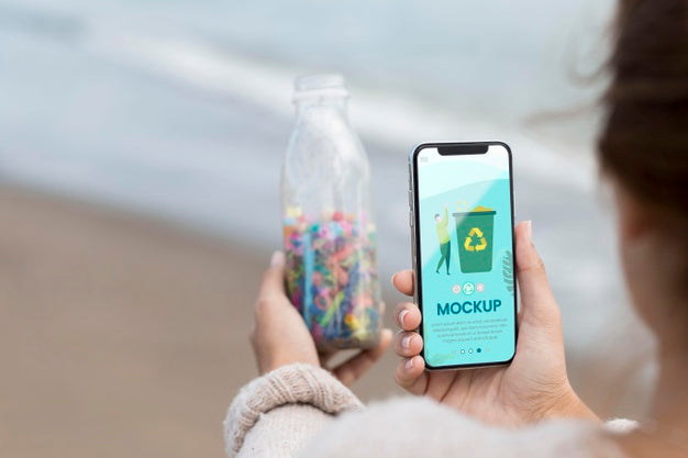 Close-Up Cleaning The Sea Mockup Psd