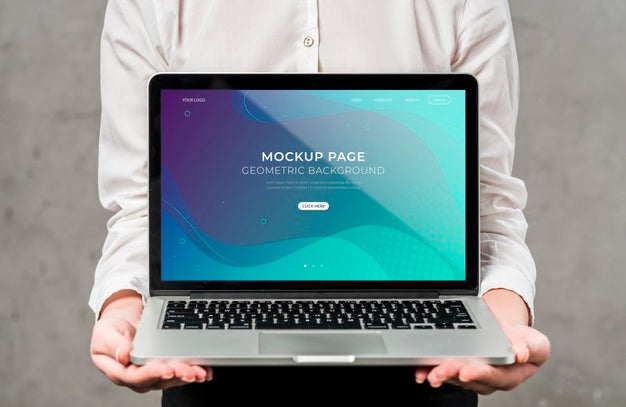 Close-Up Entrepreneur Holding Laptop Psd