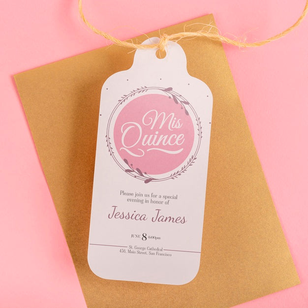 Close-Up Envelope And Label For 15Th Birthday Event Psd