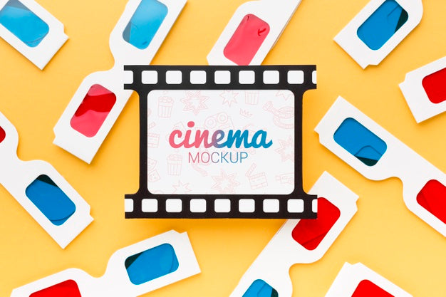 Close-Up Film Strips And 3D Glasses Mock-Up Psd