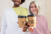 Close-Up Friends With Hoodies And Coffee Cup Psd
