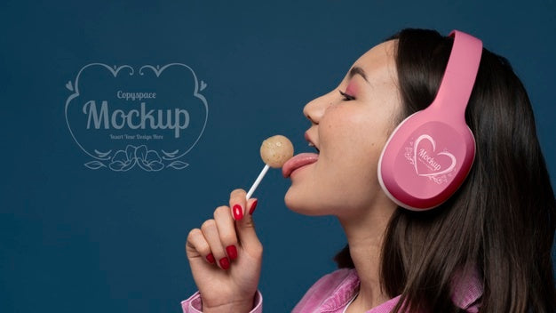 Close Up Girl Wearing Headphones Psd