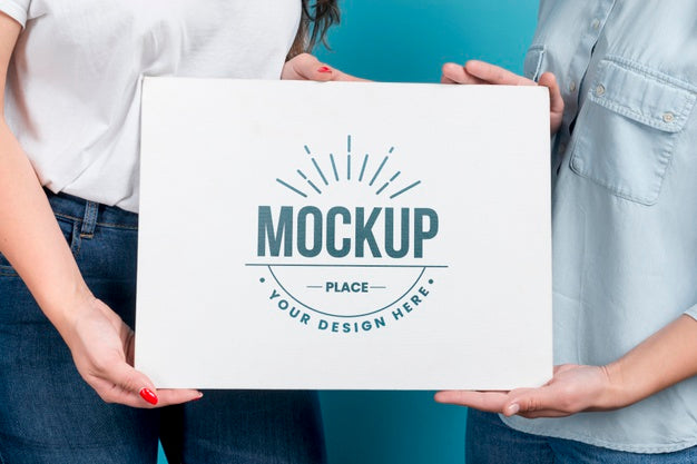 Close-Up Girls Holding Board Mock-Up Psd