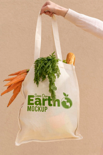 Close-Up Hand Holding Bag With Vegetables Psd