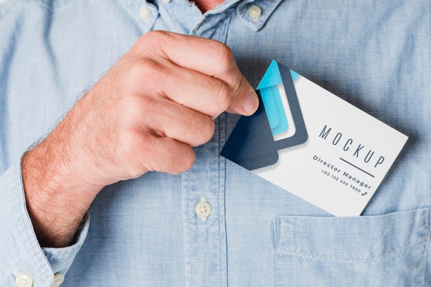 Close-Up Hand Holding Business Card Psd