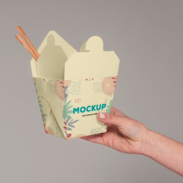 Close Up Hand Holding Food Box Psd