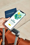 Close Up Hand Holding Passport And Smartphone Psd