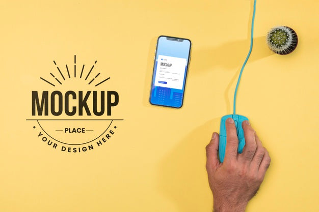 Close-Up Hand With Mouse And Phone Psd