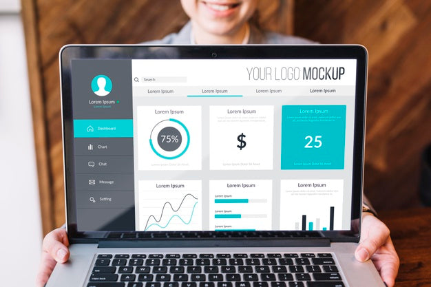 Close-Up Hands Holding Laptop Psd