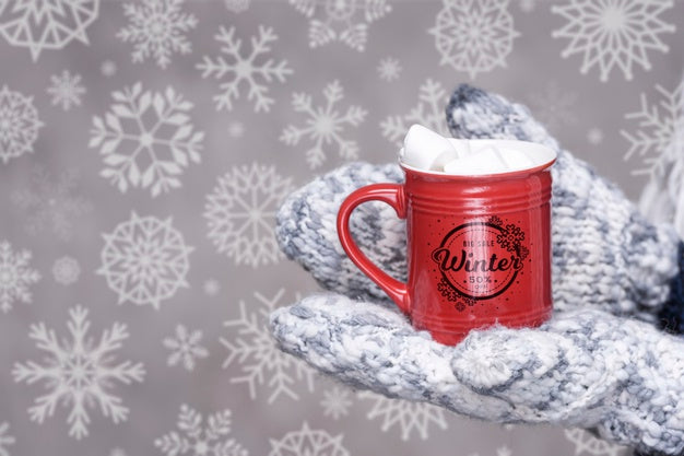 Close-Up Hands Holding Marshmallow Cup Psd