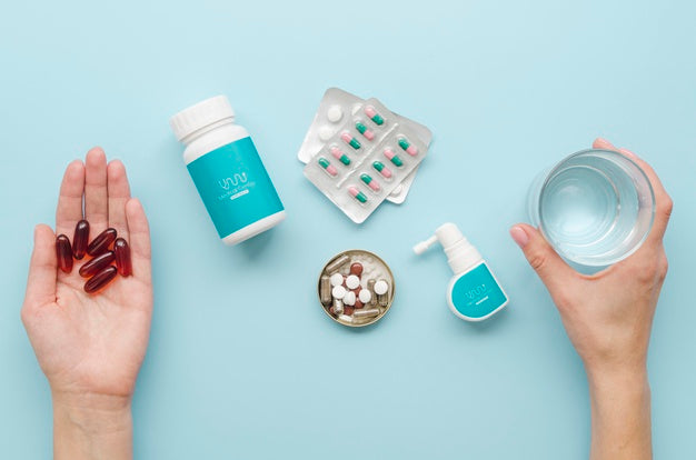 Close-Up Hands Holding Medicine Psd