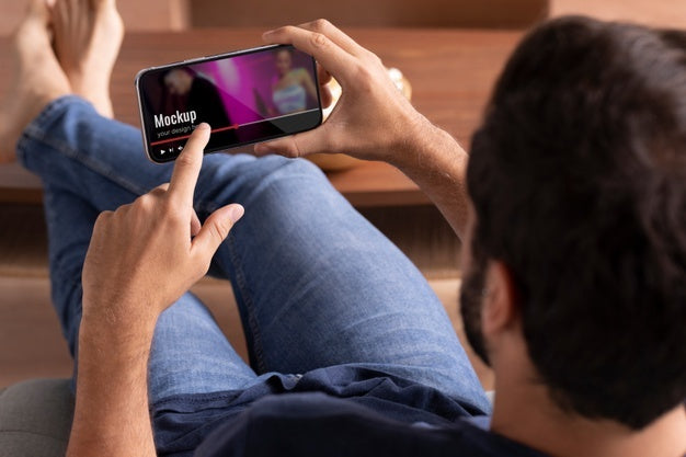 Close Up Hands Holding Smartphone Mockup Psd