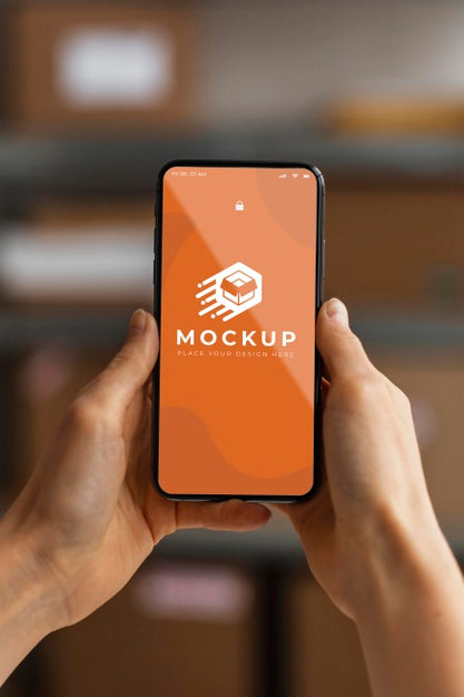 Close Up Hands Holding Smartphone Psd