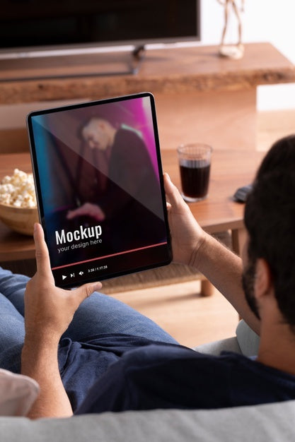 Close Up Hands Holding Tablet Mockup Psd