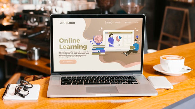 Close-Up Laptop With Online Learning Landing Page Psd