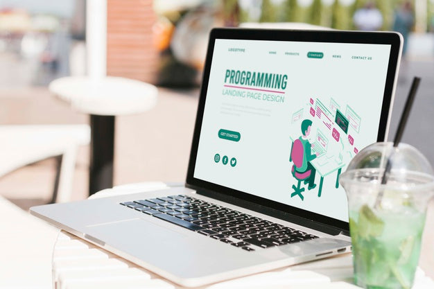 Close-Up Laptop With Programming Landing Page Psd