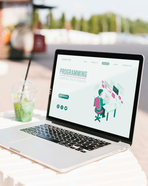 Close-Up Laptop With Programming Landing Page Psd