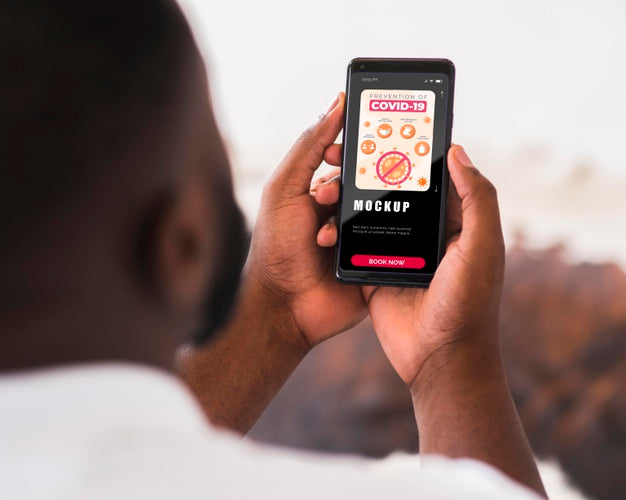 Close-Up Man Holding Phone Psd