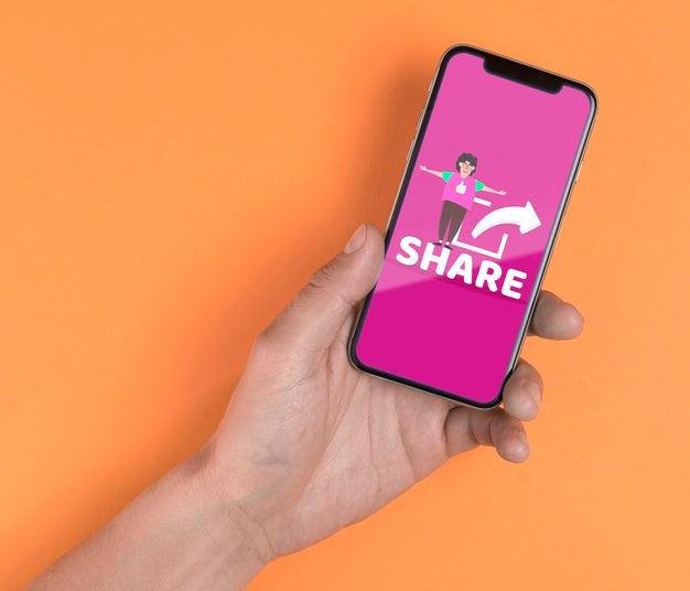 Close-Up Man Holding Smartphone With Share Message Psd