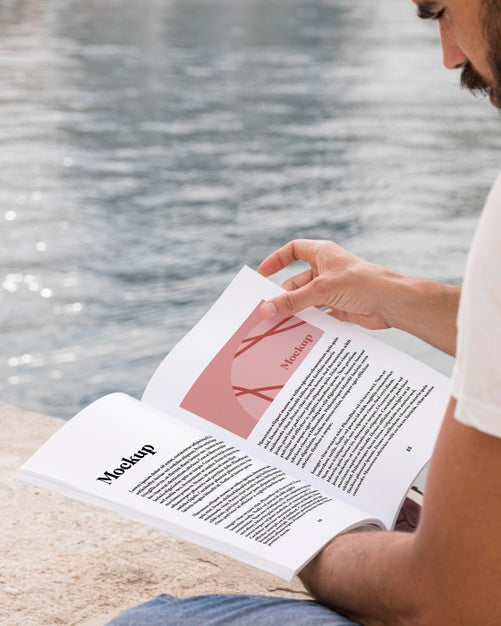 Close Up Man On Street Reading Book Psd