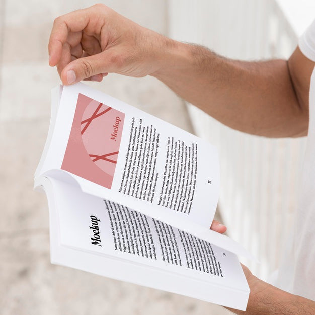 Close Up Man On Street Reading Book Psd