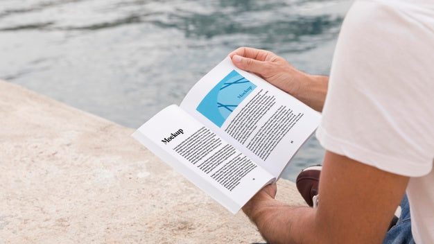 Close Up Man On Street Reading Book Psd