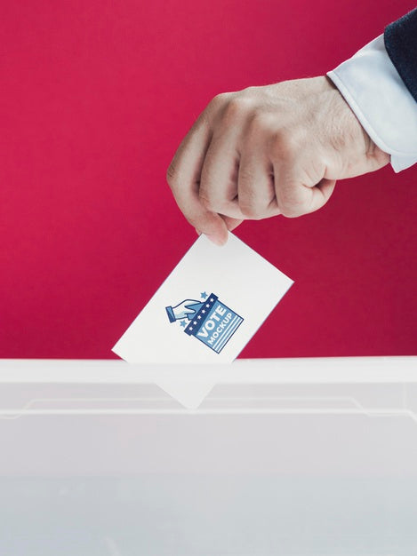 Close-Up Man Putting Ballot Mock-Up In Box Psd