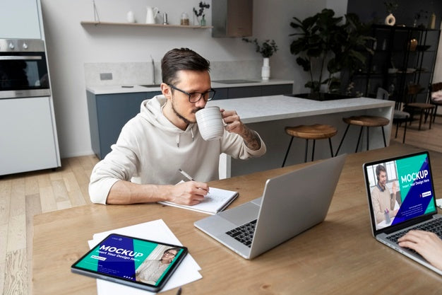 Close Up Man Working From Home Psd