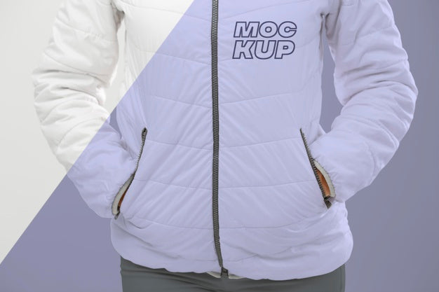 Close Up Model Wearing Jacket Psd