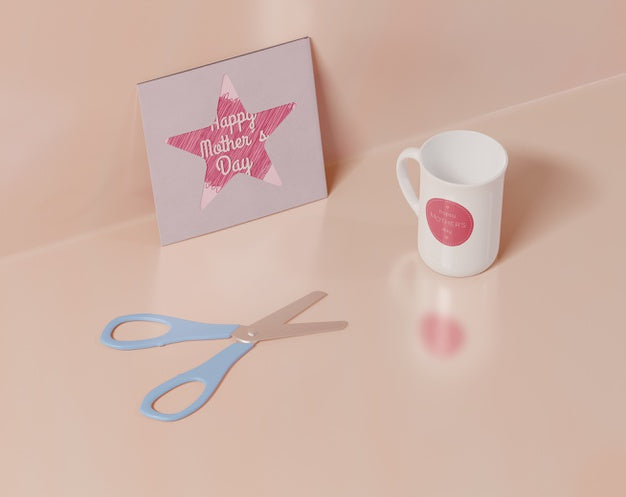 Close-Up Mothers Day Greeting Card With Mug Psd