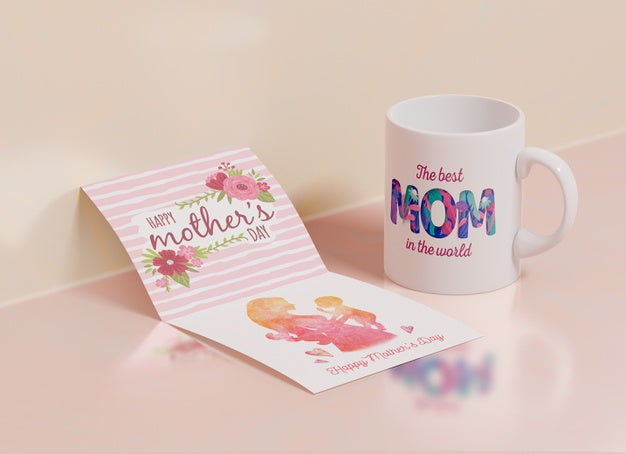 Close-Up Mothers Day Greeting Card With Mug Psd