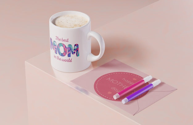 Close-Up Mothers Day Greeting Card With Mug Psd
