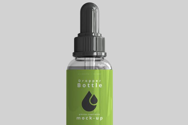 Close-Up Of A Clear Glass Dropper Bottle Mockup Psd