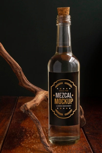 Close Up On Mezcal Drink Bottle Psd