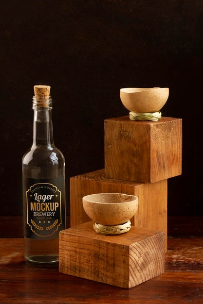 Close Up On Mezcal Drink Bottle With Glasses Psd