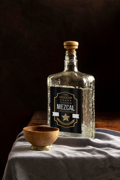 Close Up On Mezcal Drink Bottle With Glasses Psd