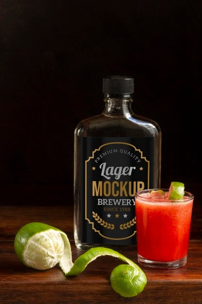 Close Up On Mezcal Drink Bottle With Ingredients Psd