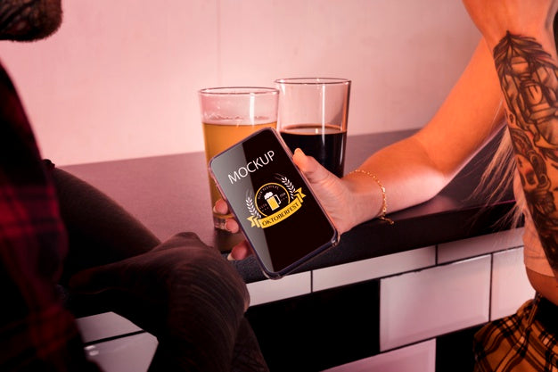 Close-Up People With Phone Indoors Psd