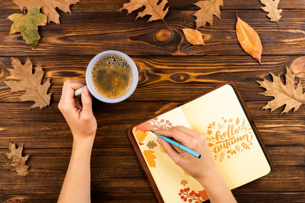 Close-Up Person With Coffee Writing Psd