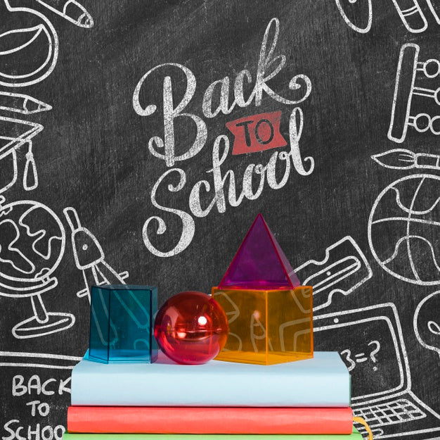 Close-Up Pile Of Books With Geometric Figures Psd