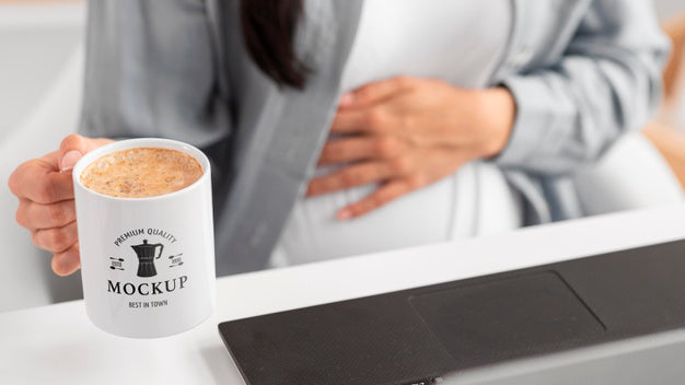 Close Up Pregnant Business Woman Holding Cup Psd