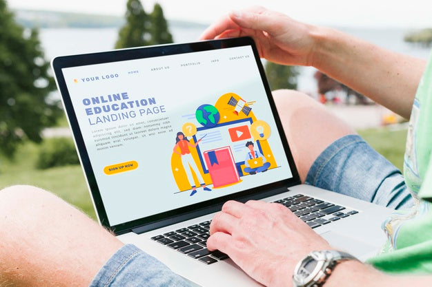 Close-Up Student Doing Online Education Outdoors Psd